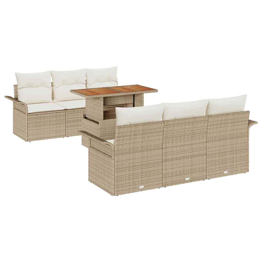 Trädgårdsoffset 7 st Beige Poly rattan