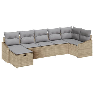 Trädgårdsoffset med kudde 7 pcs Beige Poly rattan