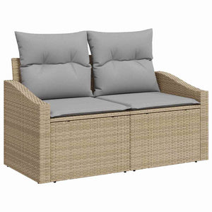 Trädgårdsoffset med kudde 7 pcs Beige Poly rattan