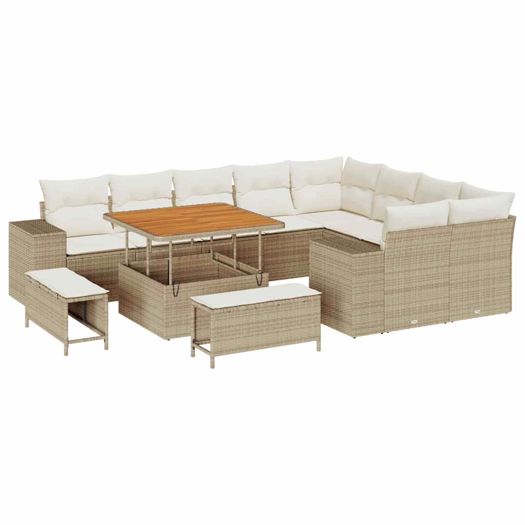 Trädgårdsoffset med kudde 12 pcs Beige konstrotting