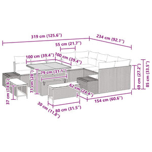 Trädgårdsoffset med lagring 12 pcs Svart Poly rattan