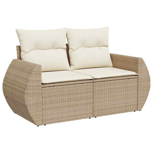 Trädgårdsoffset med lagring 11 pcs Beige Poly rattan