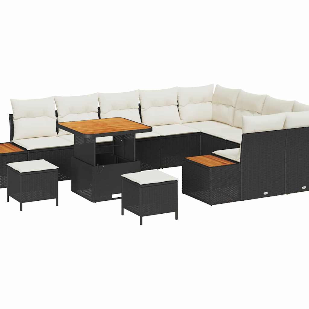 Trädgårdsoffset 12 st 11-Antal sittplatser Svart Poly rattan