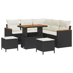 Trädgårdsoffset med kudde 8 pcs Svart Poly rattan