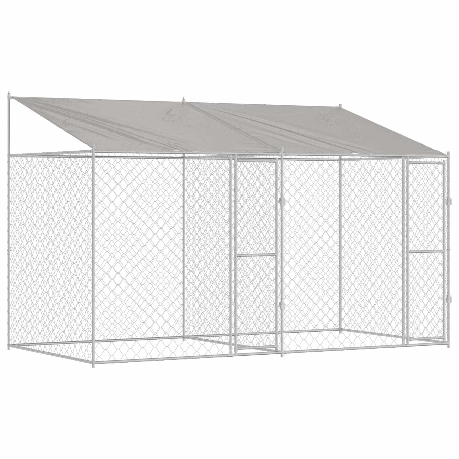 Hundbur med tak Silver 400 x 200 x 256 cm Stål och PE