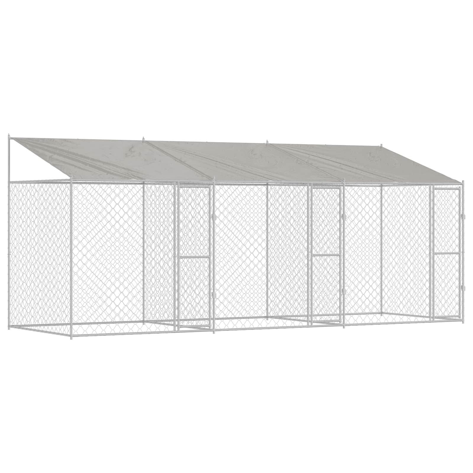 Hundbur med tak Silver 600 x 200 x 256 cm Stål och PE
