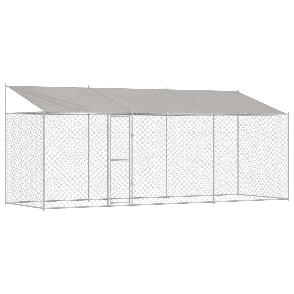 Hundbur med tak Silver 600 x 200 x 256 cm Stål och PE