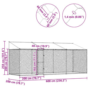 Hundbur 3 pcs Silver 600 x 200 x 258 cm Stål och PE