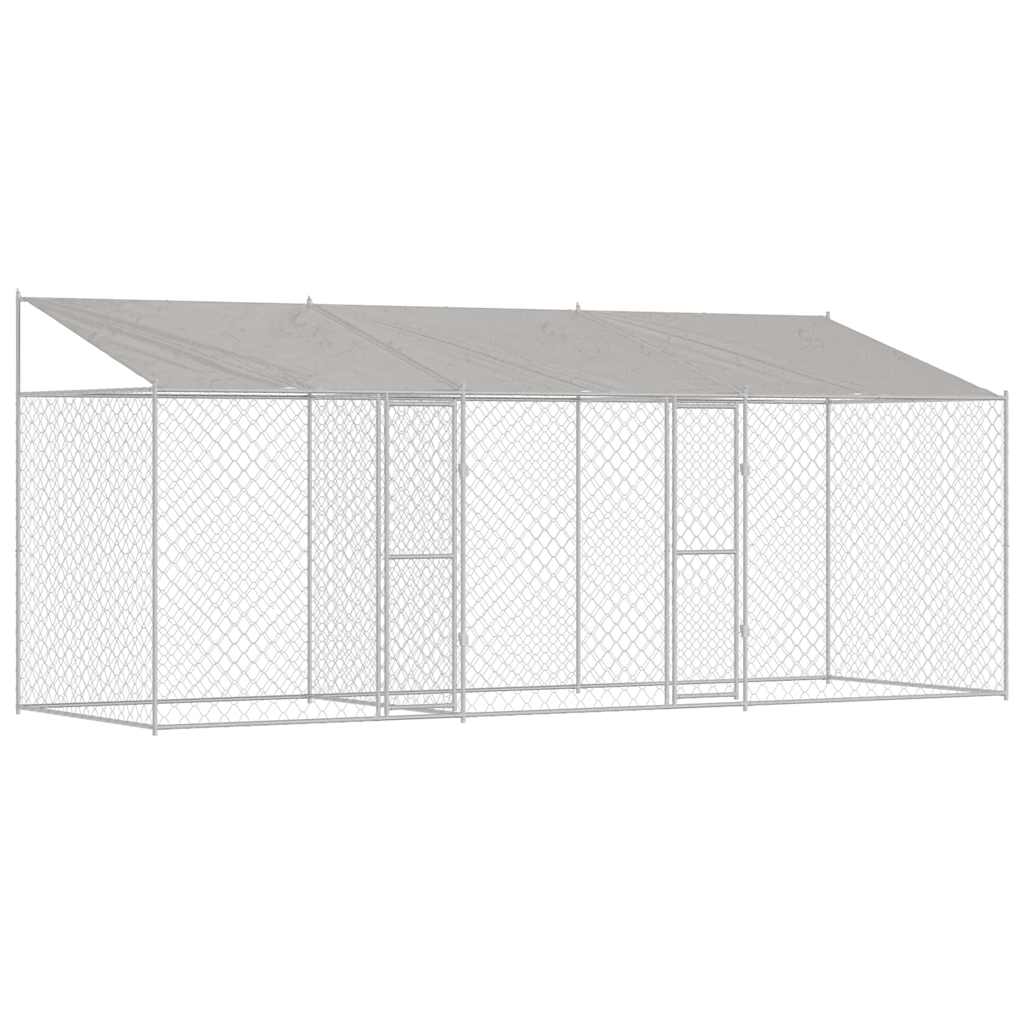 Hundbur med tak Silver 600 x 200 x 256 cm Stål och PE