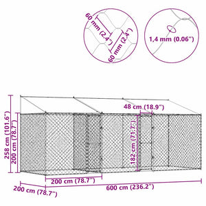 Hundbur 3 pcs Silver 600 x 200 x 258 cm Stål och PE