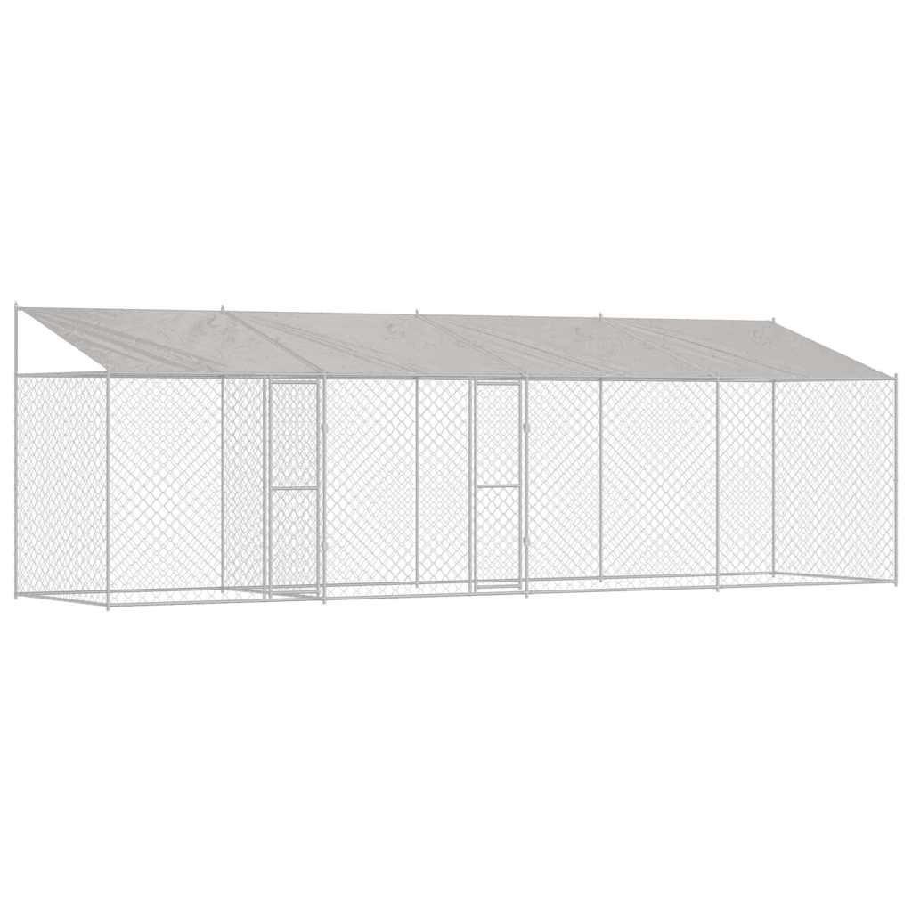 Hundbur med tak Silver 800 x 200 x 256 cm Stål och PE