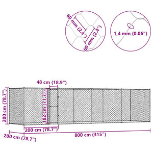 Hundbur 4 pcs Silver 800 x 200 x 200 cm Stål och PE