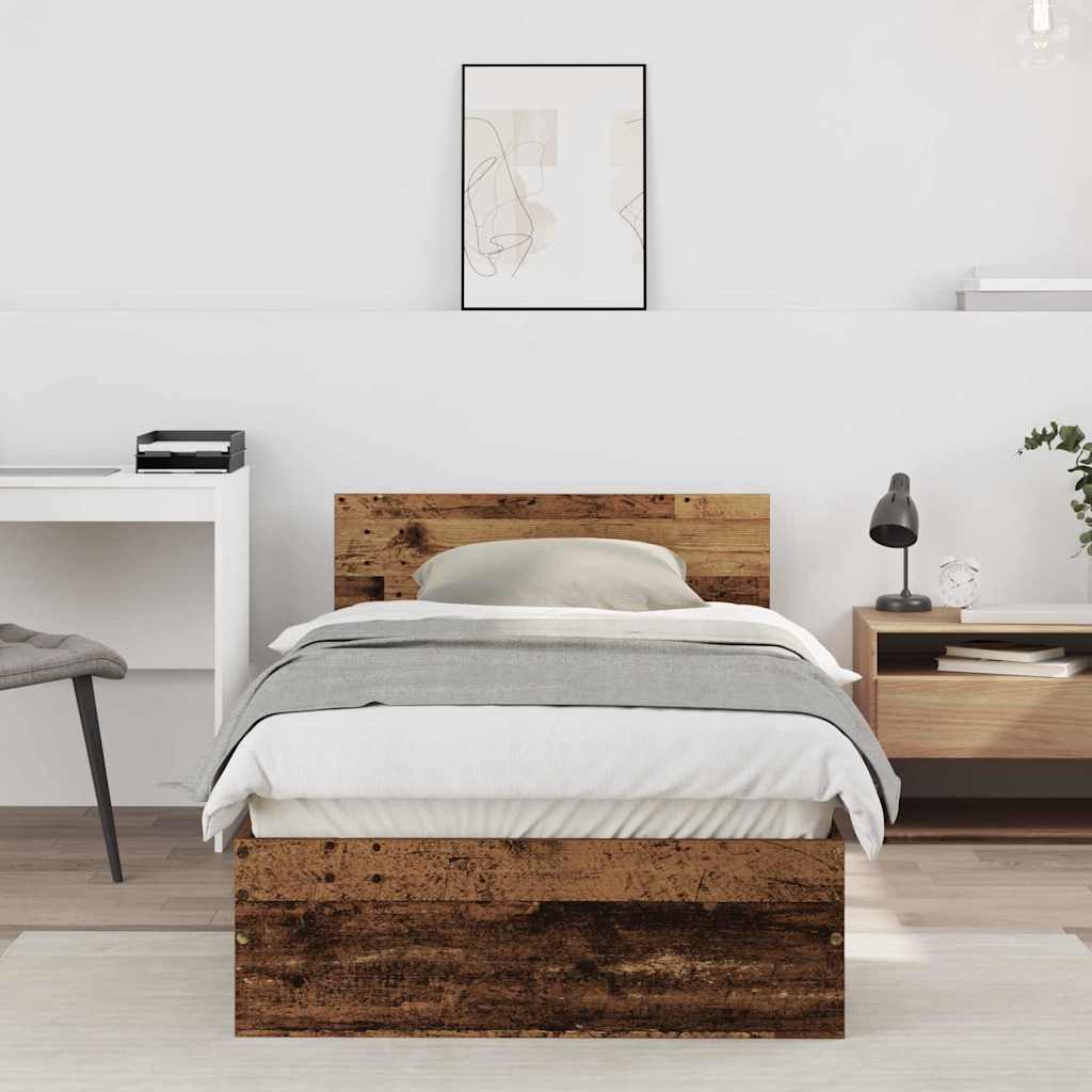 Sängram med huvudgavel Gammalt trä 90 x 200 cm Konstruerat trä