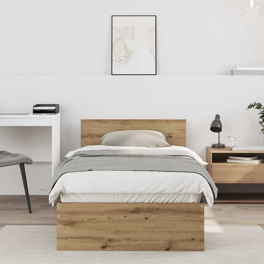 Sängram med huvudgavel Artisan-ek 75 x 190 cm Konstruerat trä
