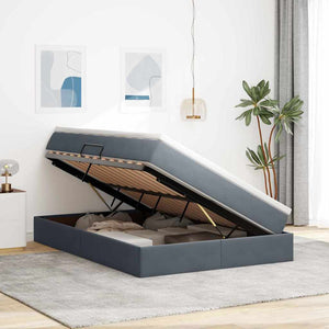 Förvaringssäng med madrass Mörkgrå 140 x 190 cm Sammet