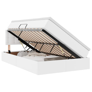 Förvaringssäng med LED Ren Vit 120 x 200 cm Konstläder