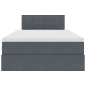 Förvaringssäng med LED med madrass Mörkgrå 120 x 200 cm Sammet