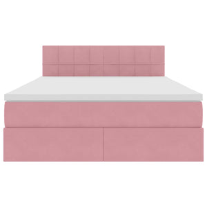 Förvaringssäng med LED med madrass Rosa 140 x 190 cm Sammet