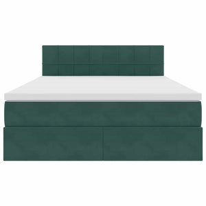 Förvaringssäng med LED med madrass Mörkgrön 140 x 200 cm Sammet