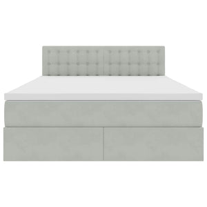 Förvaringssäng med LED med madrass Ljusgrå 140 x 200 cm Sammet