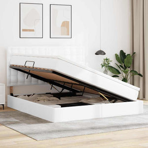 Förvaringssäng med madrass Ren Vit 180 x 200 cm Konstläder