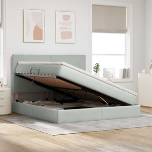 Förvaringssäng med madrass Ljusgrå 180 x 200 cm Sammet