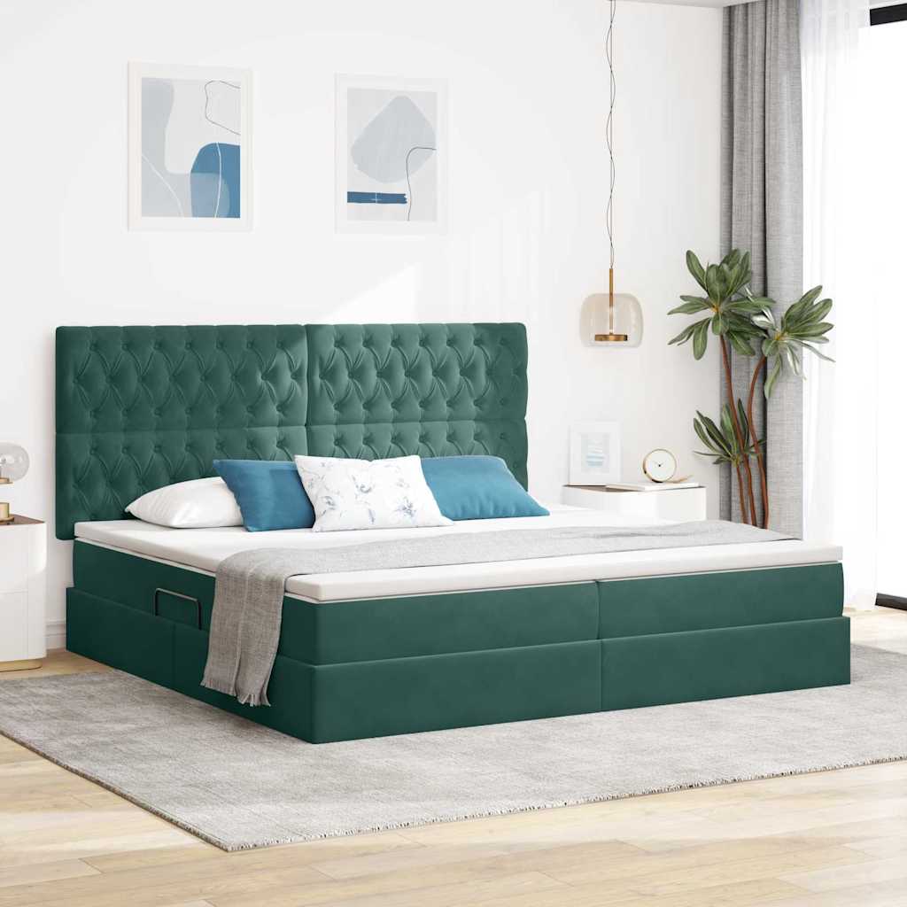 Förvaringssäng med madrass Mörkgrön 200 x 200 cm Sammet