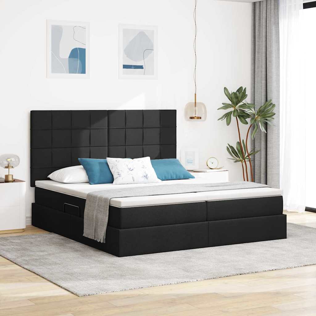 Förvaringssäng med huvudgavel Svart 200 x 200 cm Tyg