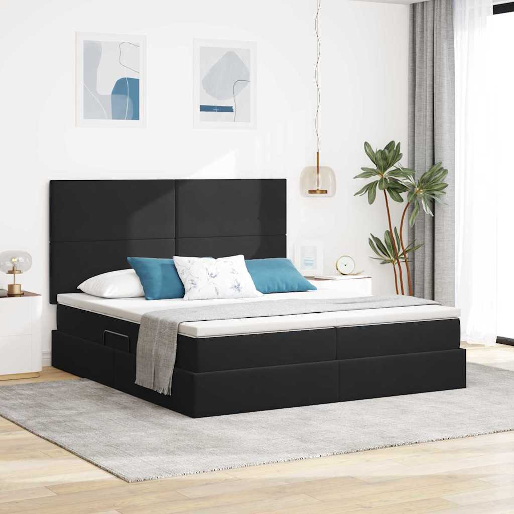Förvaringssäng med huvudgavel Svart 180 x 200 cm Sammet