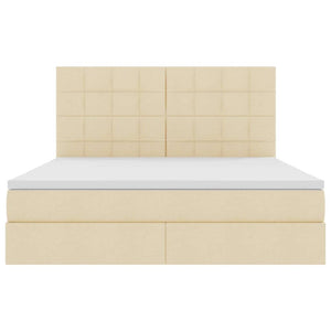 Förvaringssäng med LED med madrass Kräm 160 x 200 cm Polyester