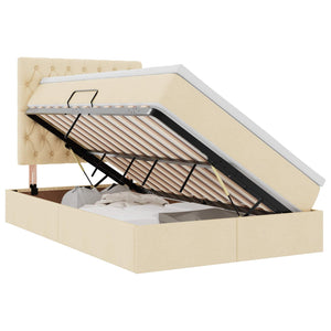 Förvaringssäng med LED med madrass Kräm 120 x 200 cm Polyester