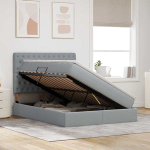 Förvaringssäng med LED Ljusgrå 140 x 190 cm Polyester