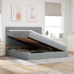 Förvaringssäng med LED Ljusgrå 160 x 200 cm Polyester