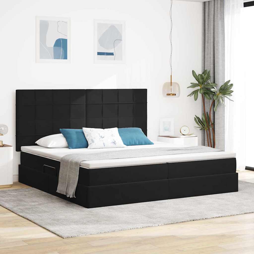 LED förvaringssäng med madrass Svart 200 x 200 cm Sammet