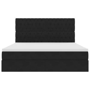 Förvaringssäng med LED med madrass Svart 160 x 200 cm Sammet