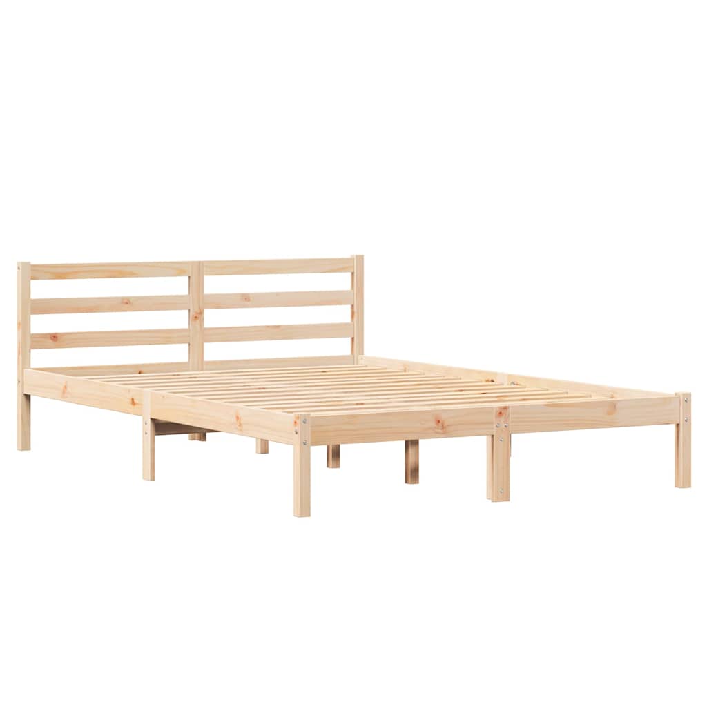Sängram med huvudgavel Brun 215,5 x 145,5 x 69,5 cm Massiv furu