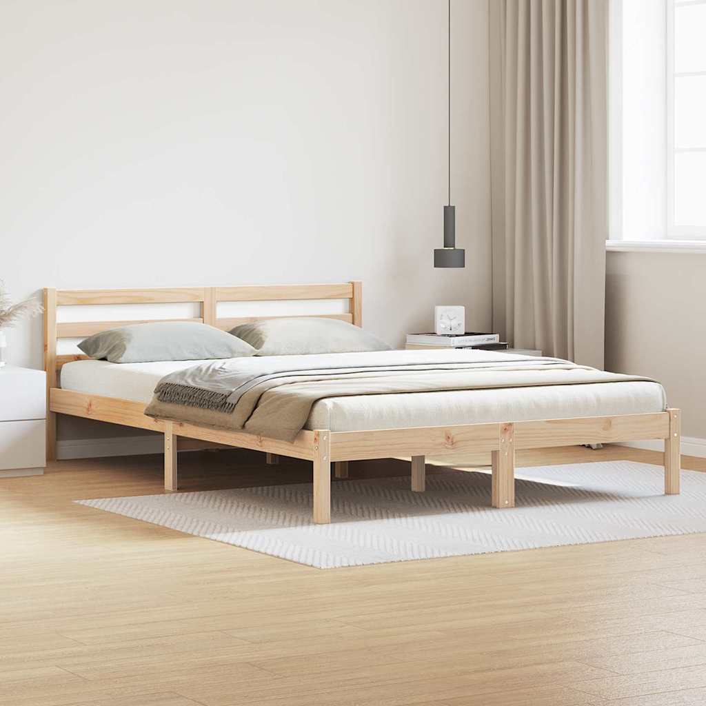 Sängram med huvudgavel Brun 225,5 x 145,5 x 69,5 cm Massiv furu