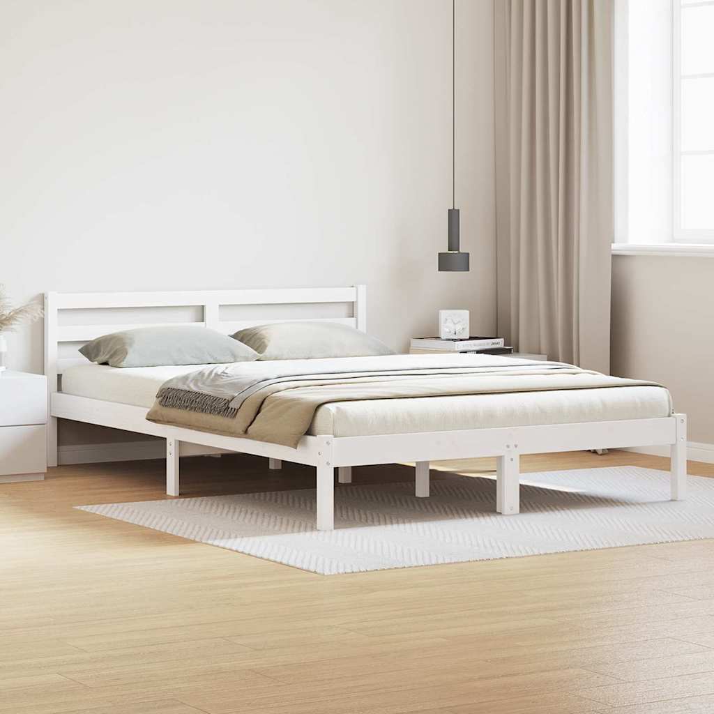 Sängram med huvudgavel Vit 225,5 x 145,5 x 69,5 cm Massiv furu