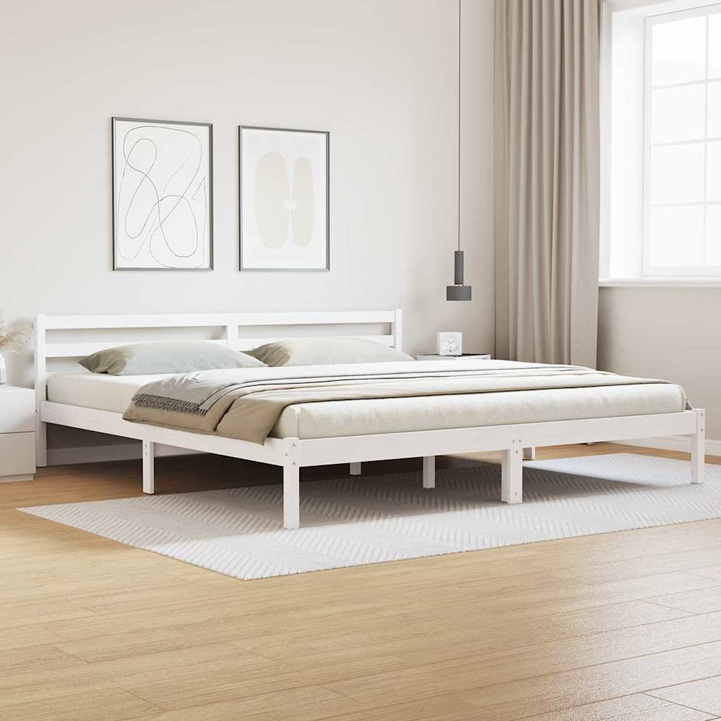 Sängram med huvudgavel Vit 225,5 x 205,5 x 69,5 cm Massiv furu
