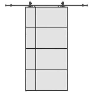 Skjutdörr med beslag svart 102,5x205 cm ESG-glas
