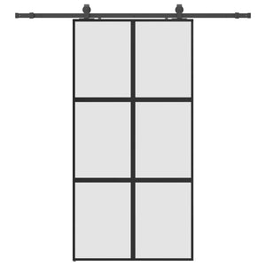 Skjutdörr med beslag svart 102,5x205 cm härdat glas