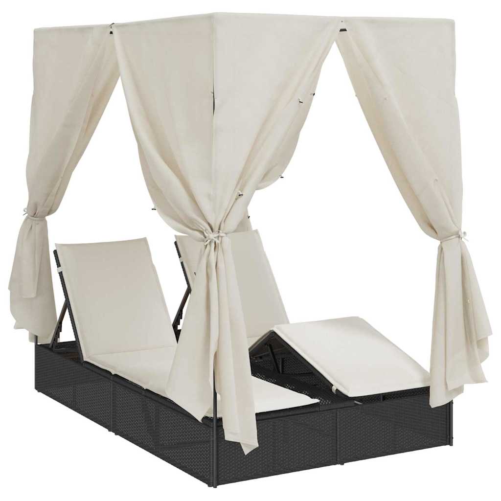 Dubbel Solstol med Tak Svart 205 x 129 x 200 cm PE rotting