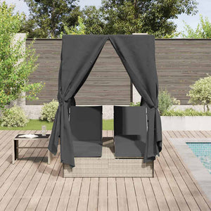 Dubbel Solstol med Tak Ljusgrå 205 x 129 x 200 cm PE rotting