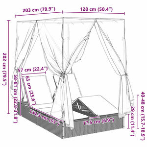 Dubbel Solstol med Tak Ljusgrå 205 x 129 x 200 cm PE rotting