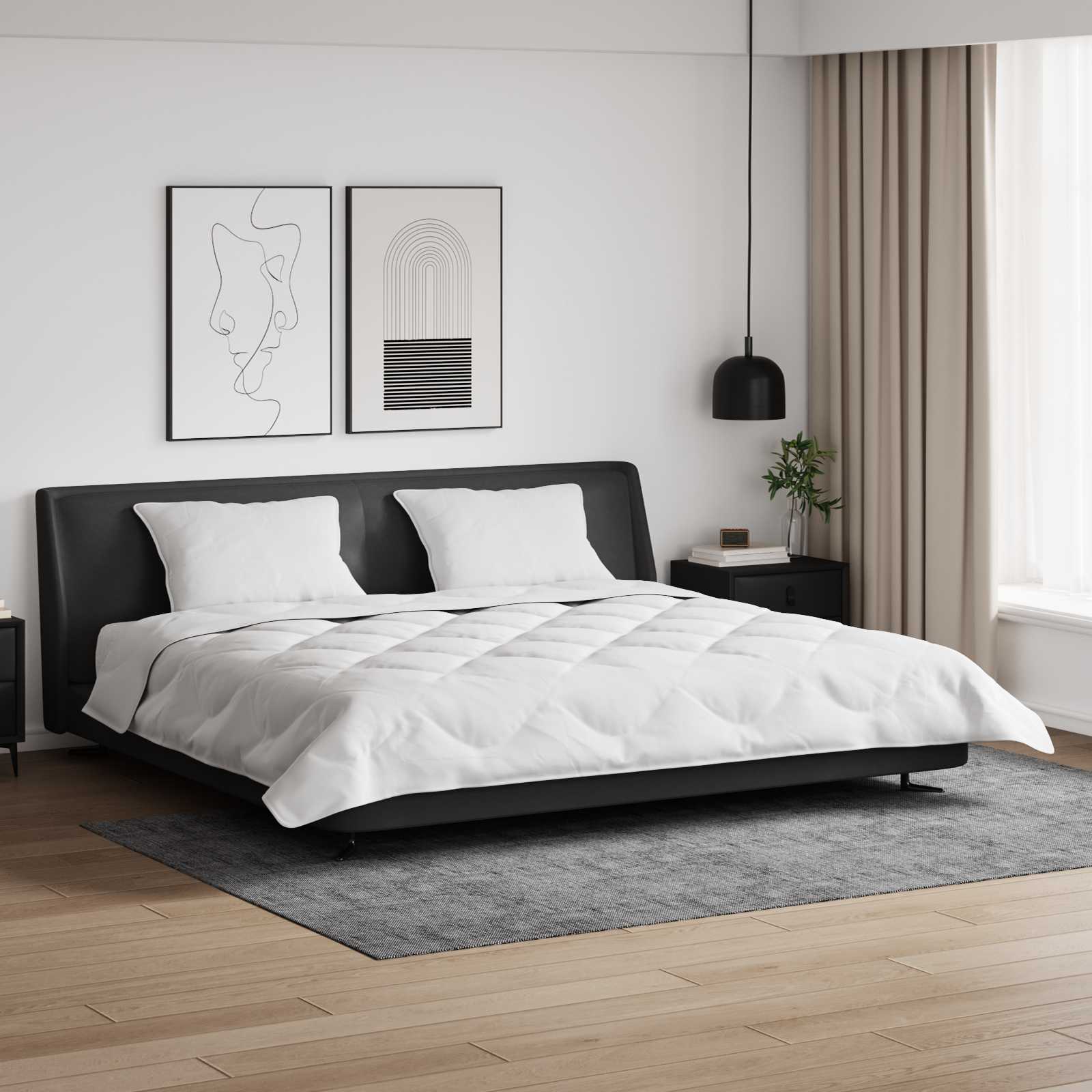 Duntäcke med Kuddar 3 pcs Vit Mikrofiber och Dunfjäder