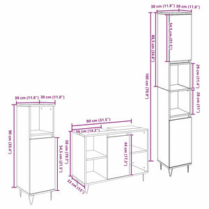 Badrumsmöbelset med hylla 3 pcs Gammalt trä Konstruerat trä