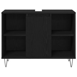 Badrumsmöbelset med hylla 3 pcs Svart Ek Konstruerat trä