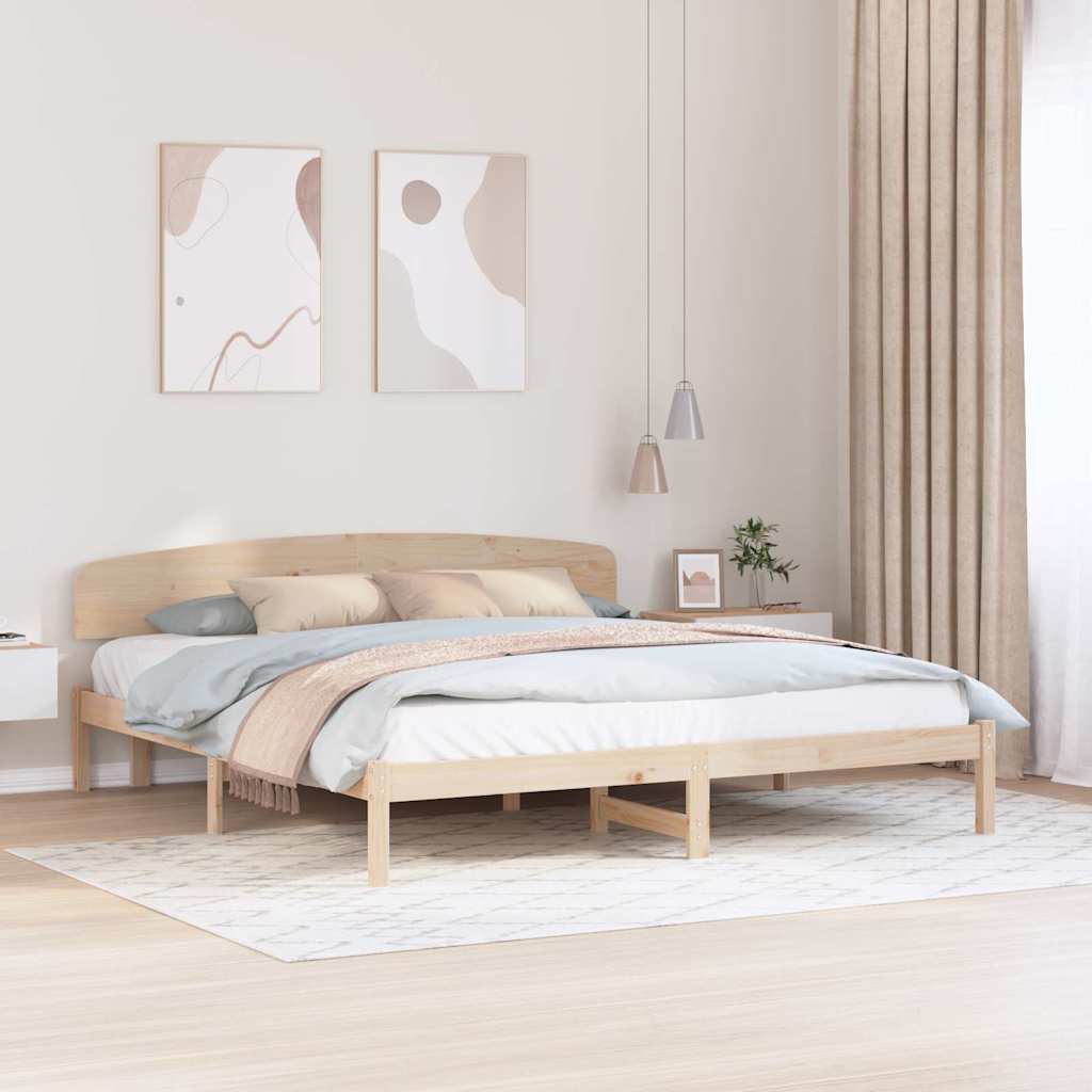 Sängram med huvudgavel Naturfärg 200 x 200 cm Massiv furu