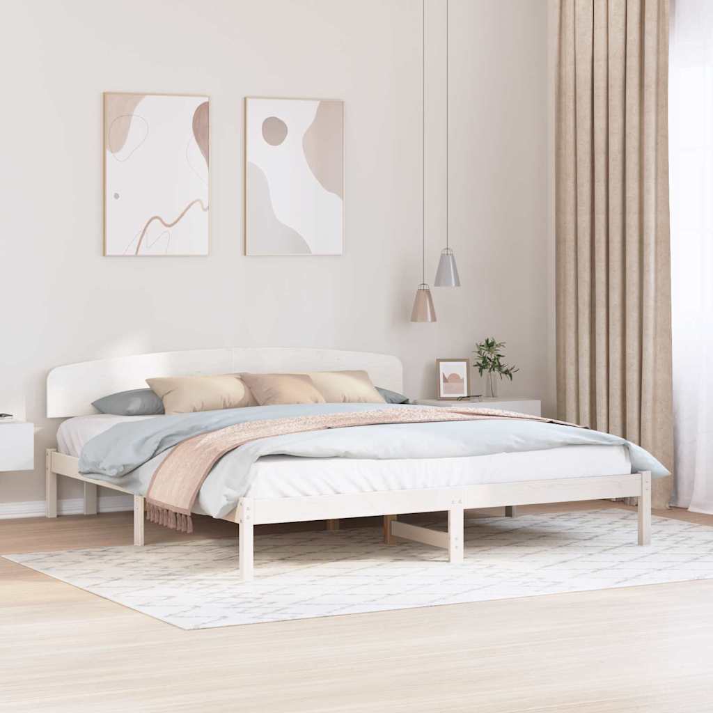 Sängram med huvudgavel Vit 200 x 200 cm Massiv furu