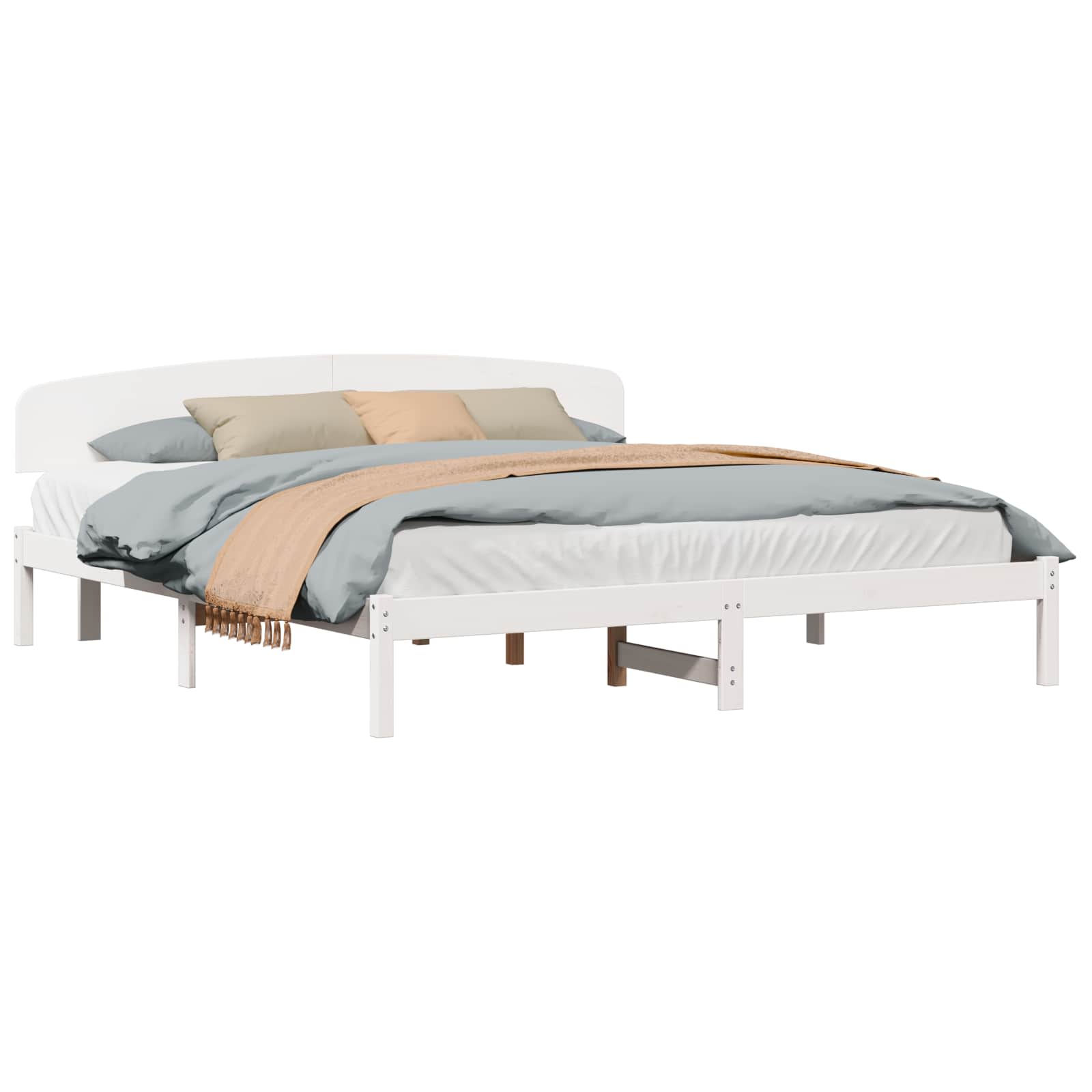 Sängram med huvudgavel Vit 200 x 200 cm Massiv furu